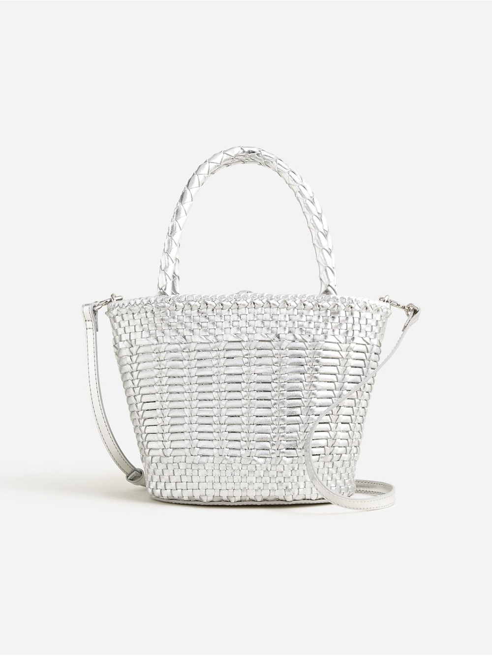 J. Crew NWT Open-Weave Small Leather Bag in Metallic Silver